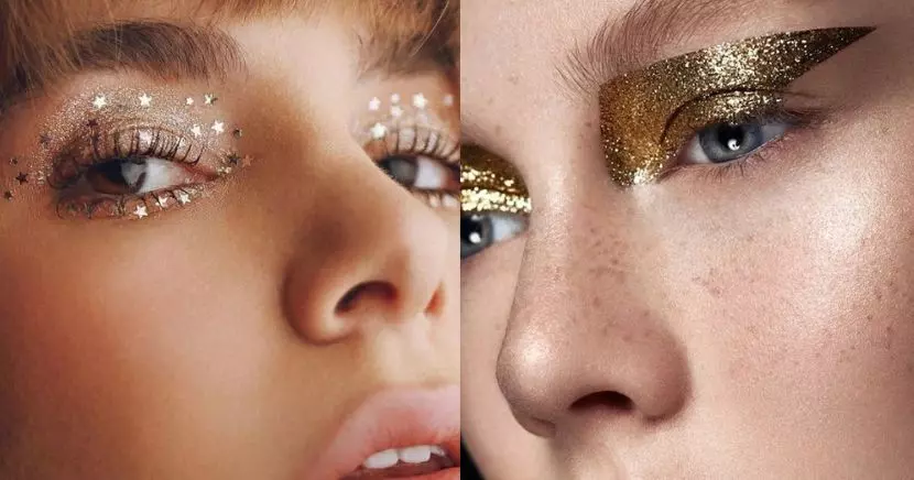 Maquillaje con glitter dorado