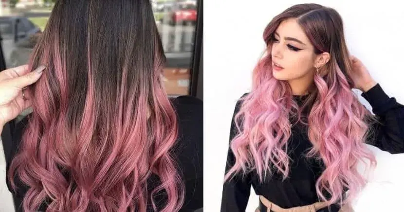 Balayage rosa en cabello oscuro