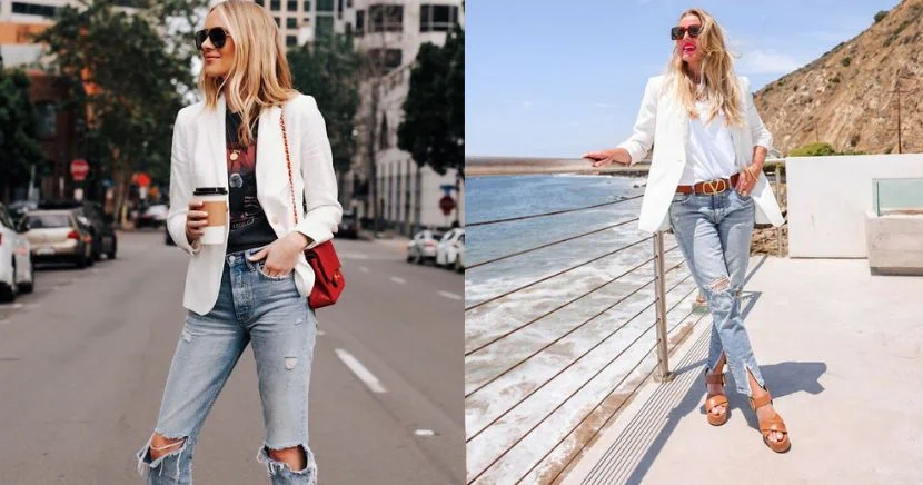 Outfit blazer blanco y jeans