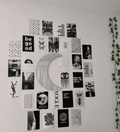 Ideas para decorar la pared de tu habitación - Collage con espejo