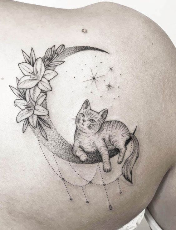 Tatuajes de Luna que te encantarán - Gatitos, y la luna