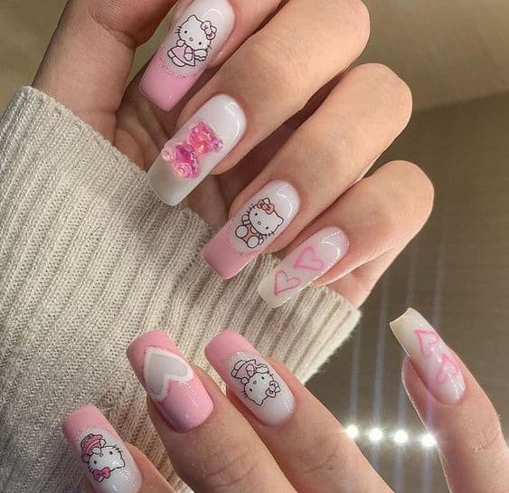 Diseños de uñas de gatitos - Hello Kitty