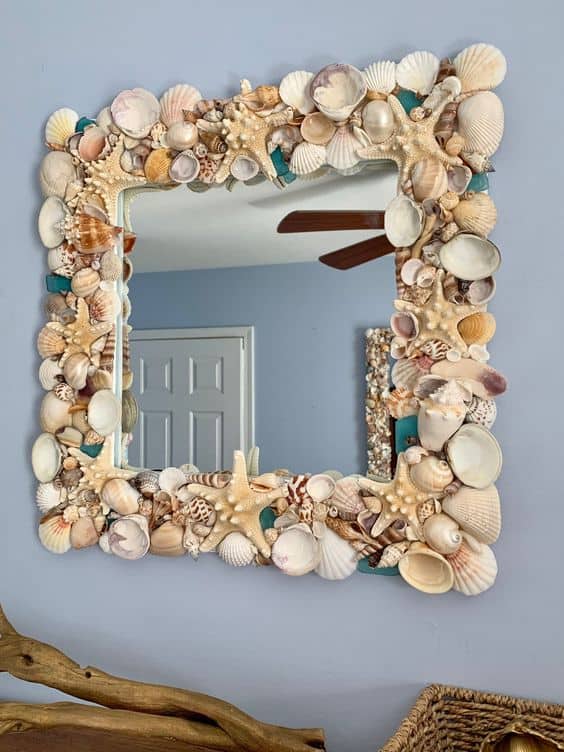 Ideas para decorar espejos - Conchitas y piedras