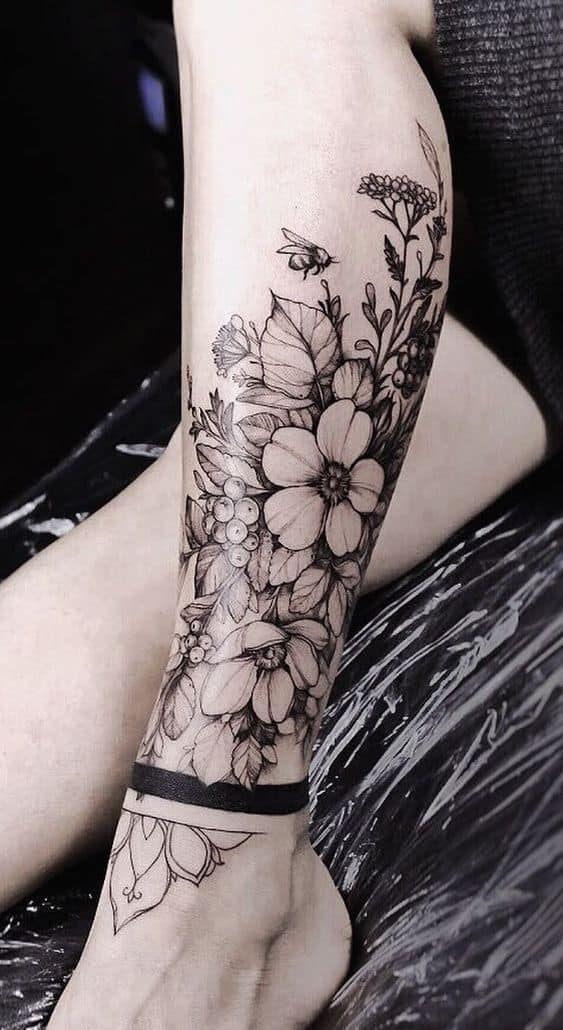 Tatuajes de flores en la pierna - Tipo acuarelas