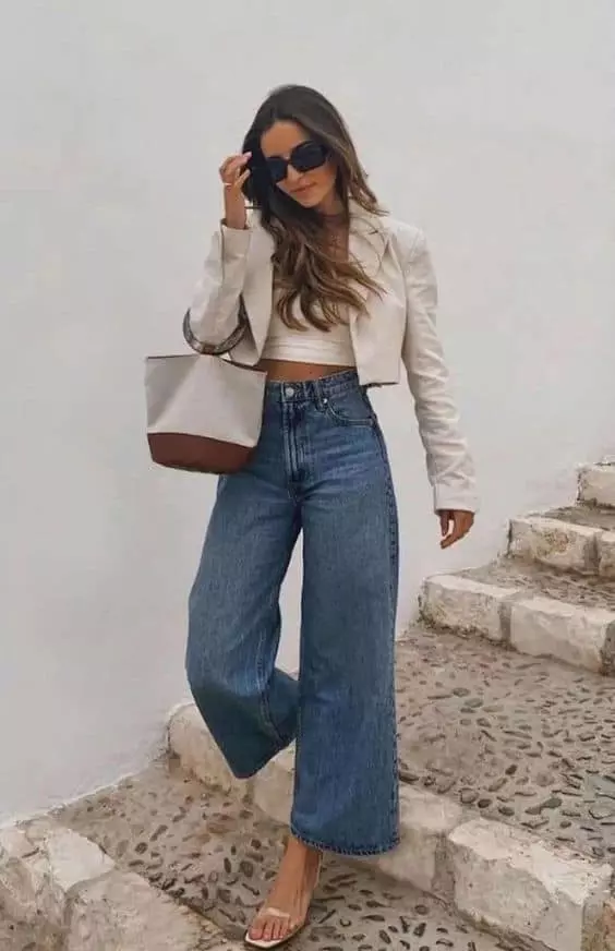 Jeans tiro alto mujer outfit - Wide leight