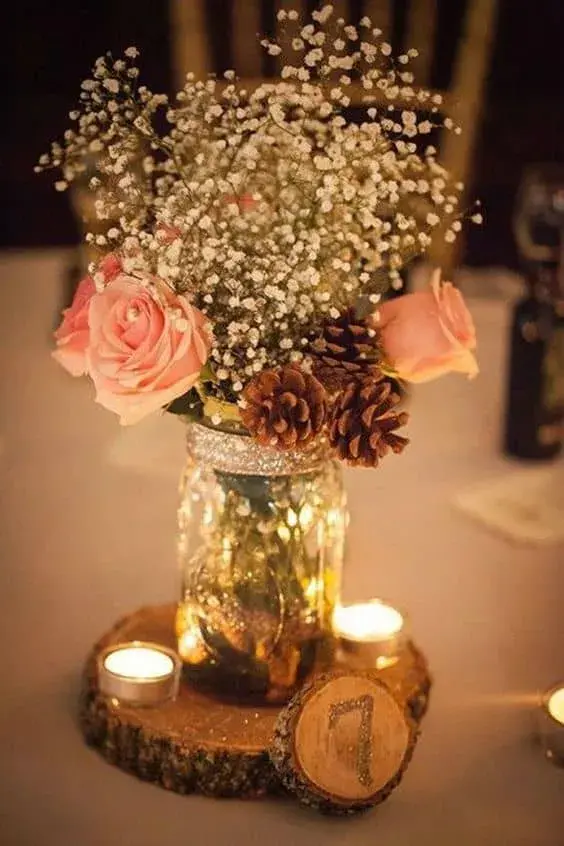 Centros de mesa con velas - Con flores