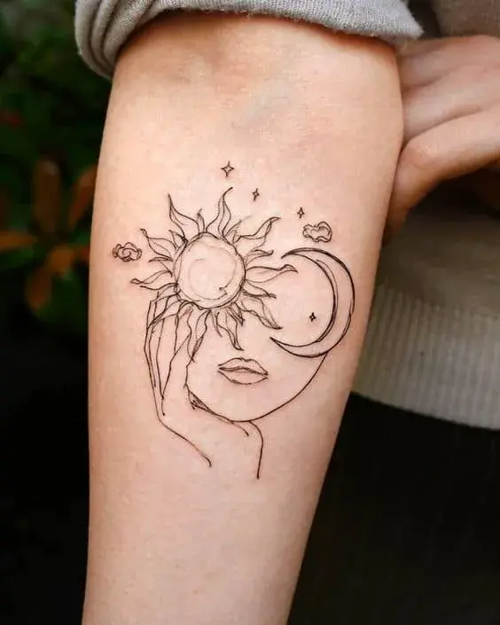 Tatuaje sol y luna minimalista - Con dibujo