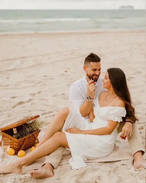 Fotos románticas en la playa - En picnic