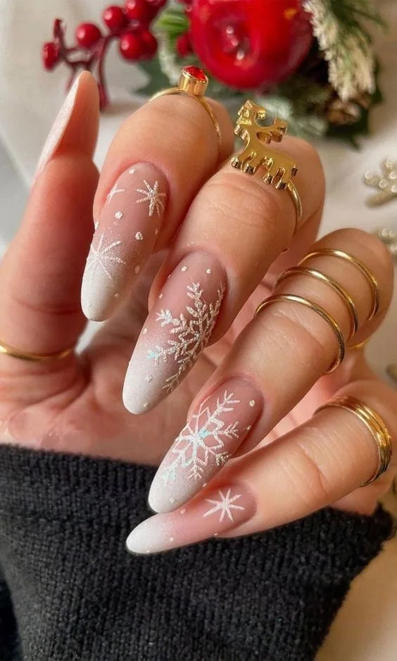 Diseños de uñas de navidad - Con blanco y rosa