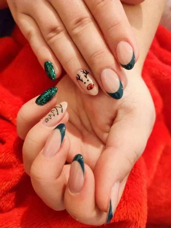 Diseños de uñas para navidad - Verde pino